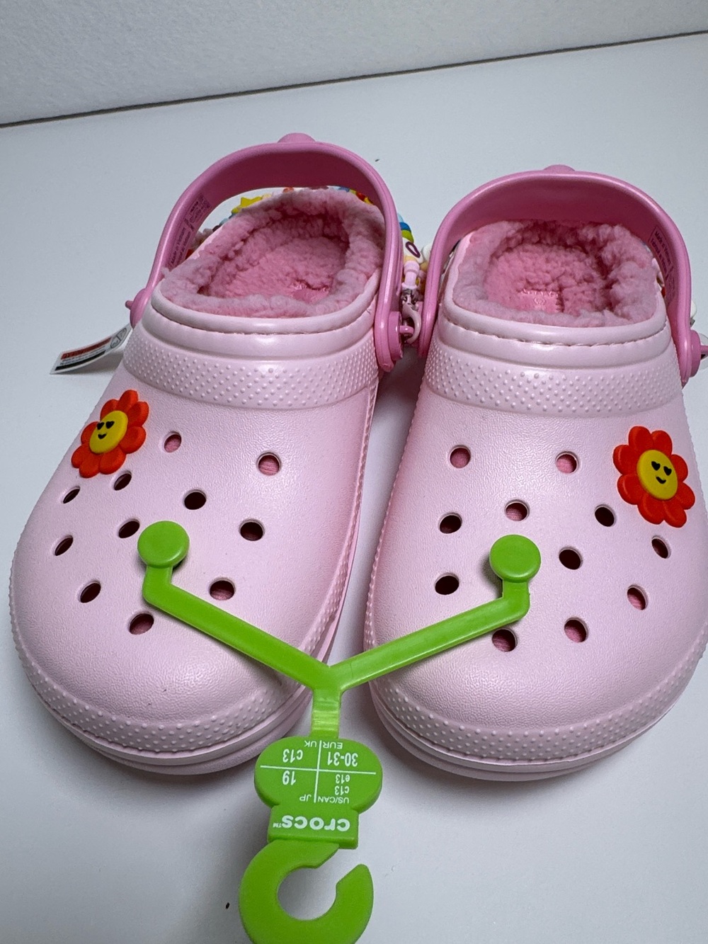 NWT Crocs Classic Lined Daisy Clogs Pink Kids C13 Cozy Fleece